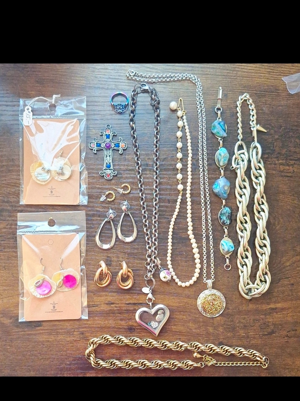 Mixed Lot Jewelry 13pc Multicolor Earrings Necklaces Bracelet Ring Some .925